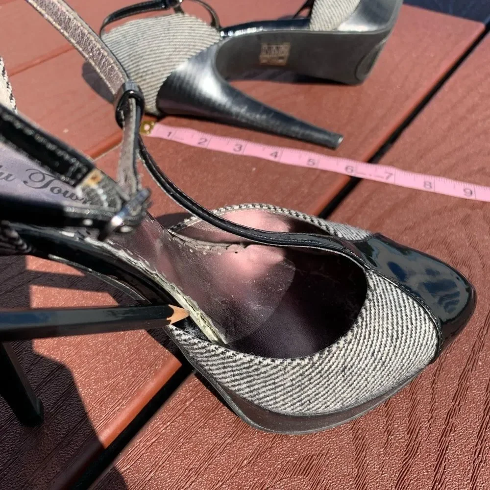 LULU Townsend  Patent Leather/Tweed‎ Black & White  Platform Heels
